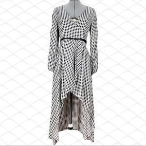 Lucca Couture Women’s Long Sleeve Faux Wrap High Low Gingham Dress w/ Belt Small
